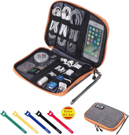 Travel Cable Organizer Bag Waterproof Portable Electronic Organizer for USB Cable Cord Phone Charger Headset Wire SD Card,5Pcs Cable Ties